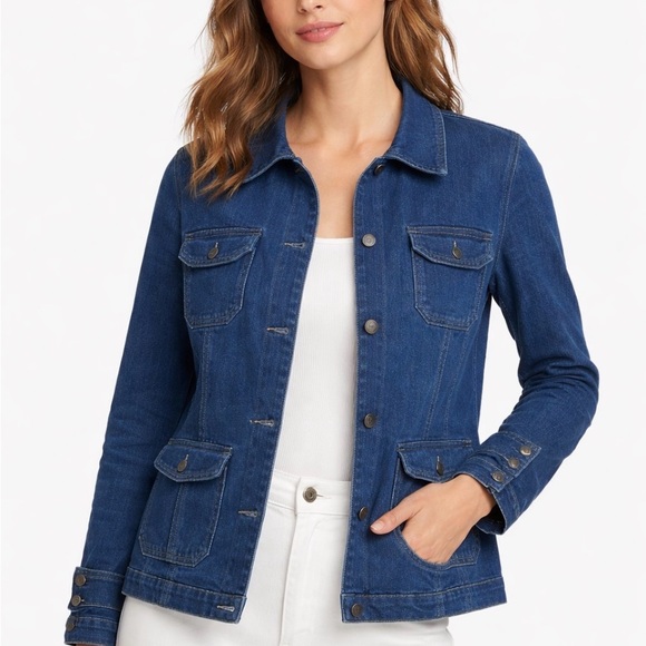 JM Collection Jackets & Blazers - JM Collections Denim Utility Jacket Size 8 Blue Button Front Stretch Cotton